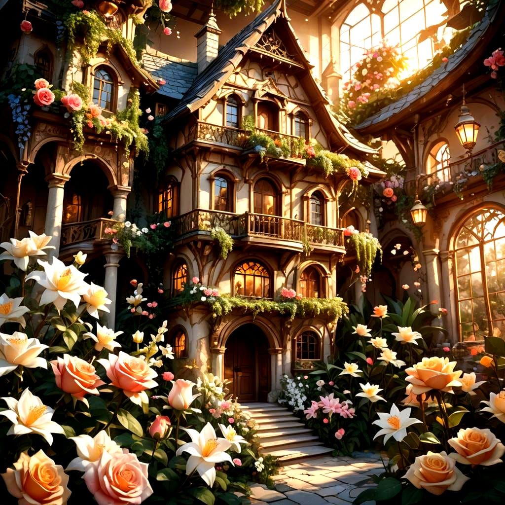 Floral House Design for Exhibition: Detailed Matte Painting