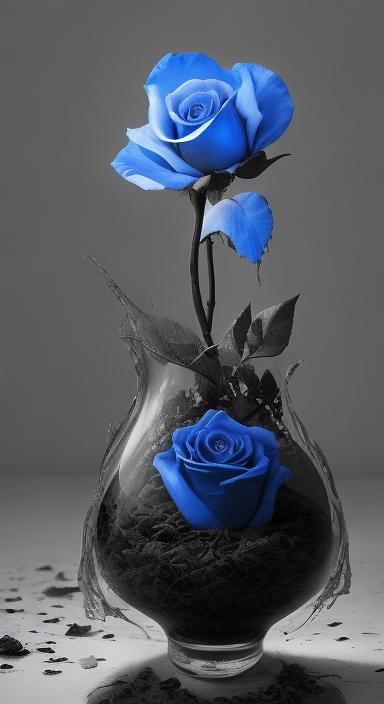 Dramatic Dying Rose with Blue Petal in Dark Fantasy Style