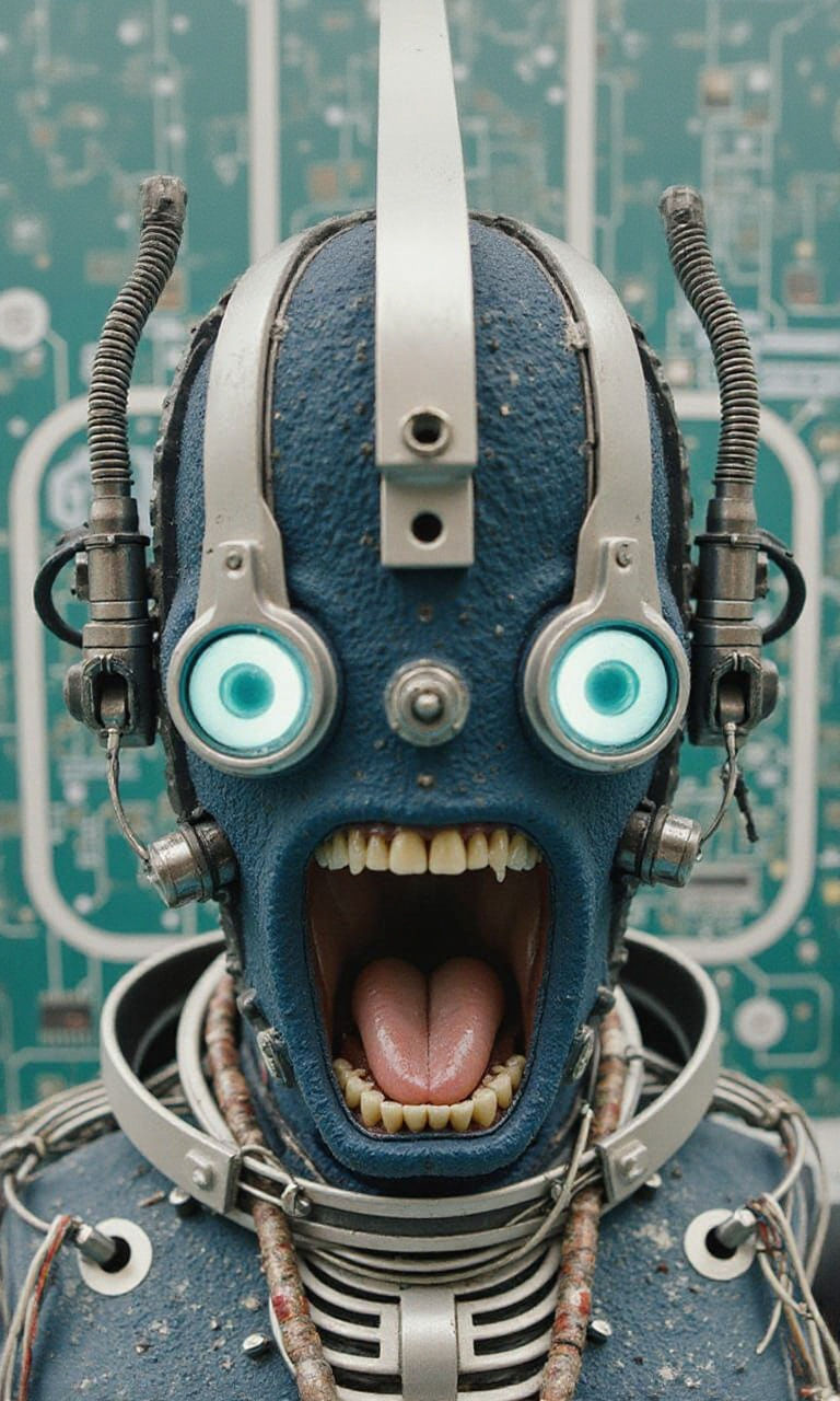 Cyberpunk Android with Human Teeth Close-Up