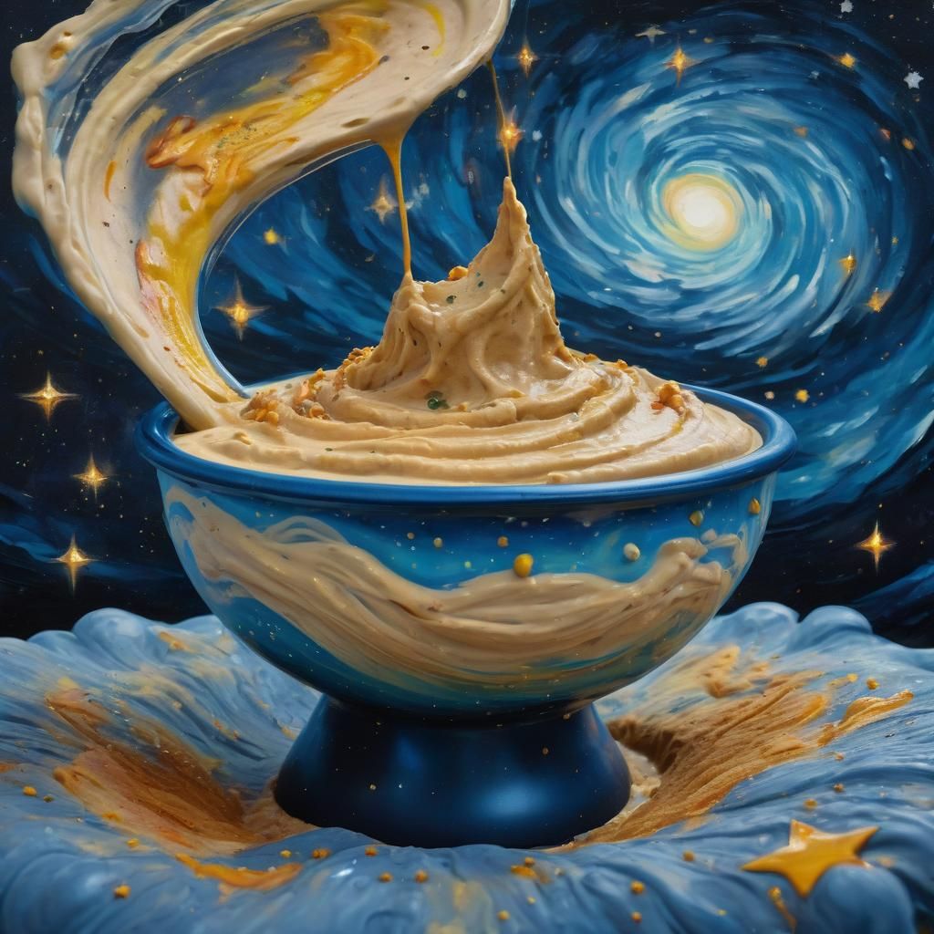 Surreal Hummus Rises in Starry Night Sky