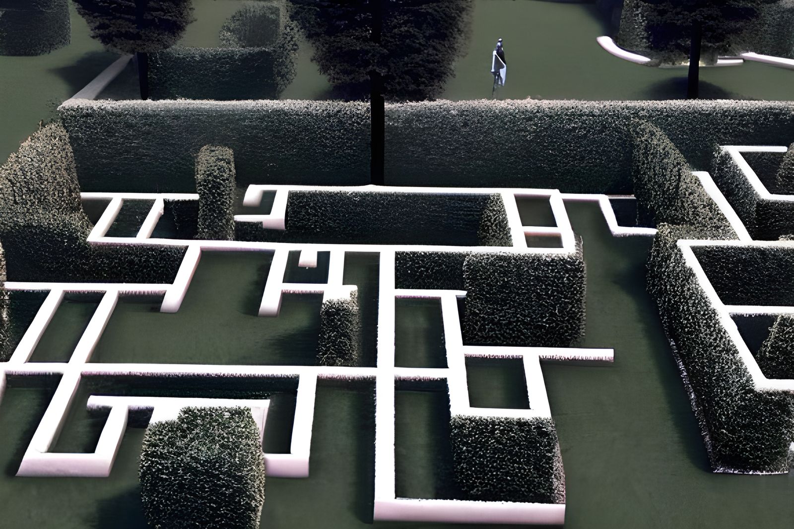 Film Noir Search Party at Hedge Maze