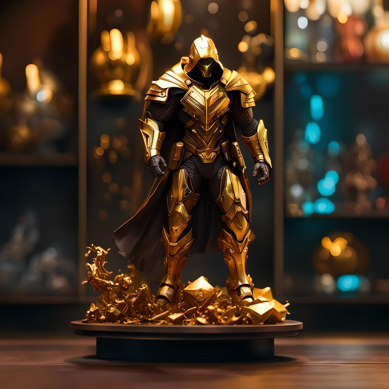 Golden Action Figure with Abstract Decorations