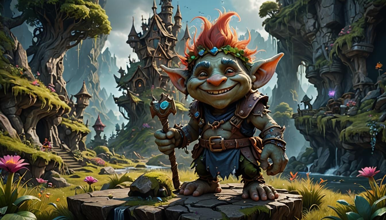 Happy Little Troll in Detailed Matte Painting
