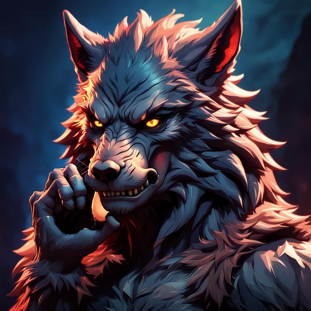 Surrealistic Anime Werewolf Shushes, 3D Render