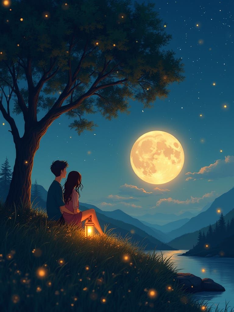Romantic Anime Evening Under the Moon