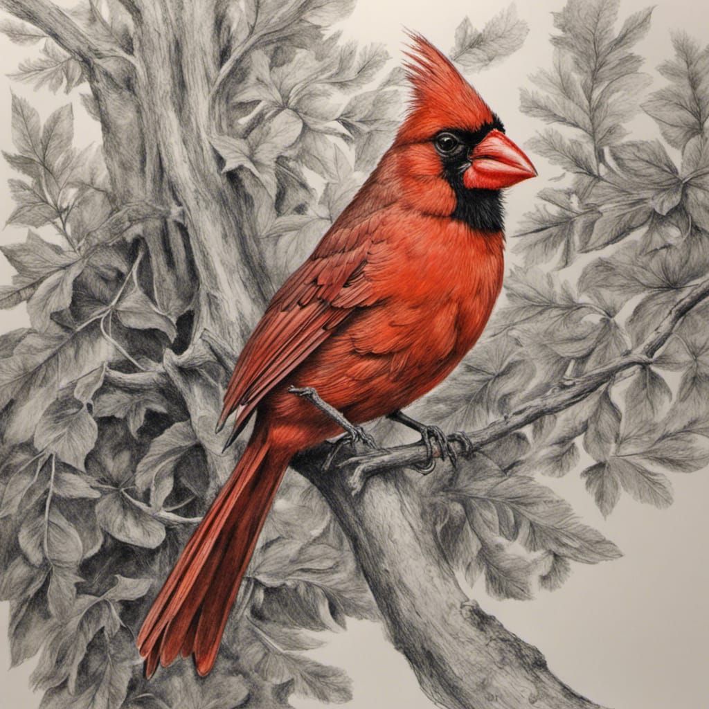 Cardinal in Edith Holden Style Charcoal Drawing