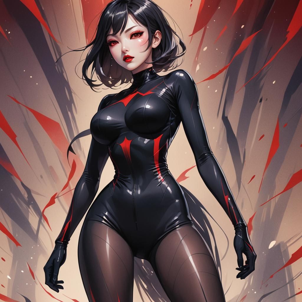 Elegant Anime Bishoujo in Striking Makeup and Bodysuit