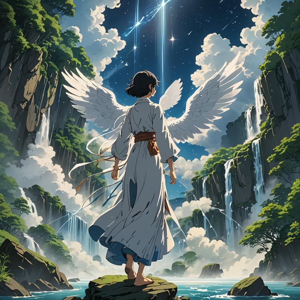 Ethereal Cloud Angel in Anime Style