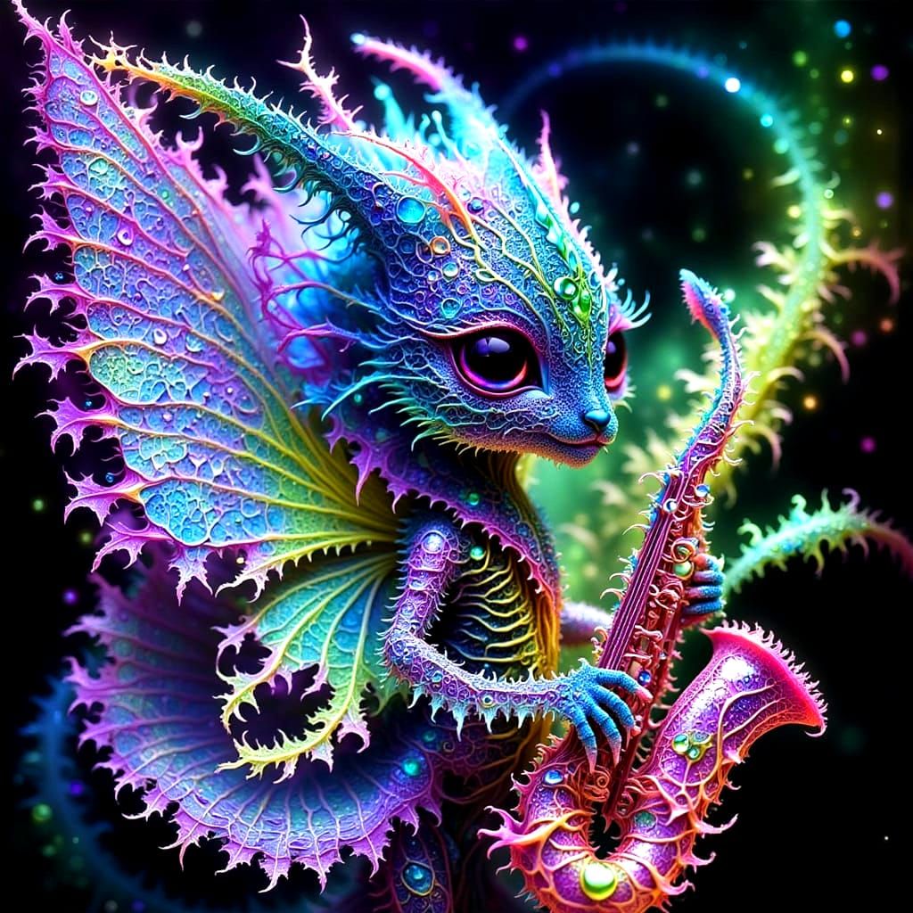 Whimsical Creature Plays Magical Rainbow Saxophone