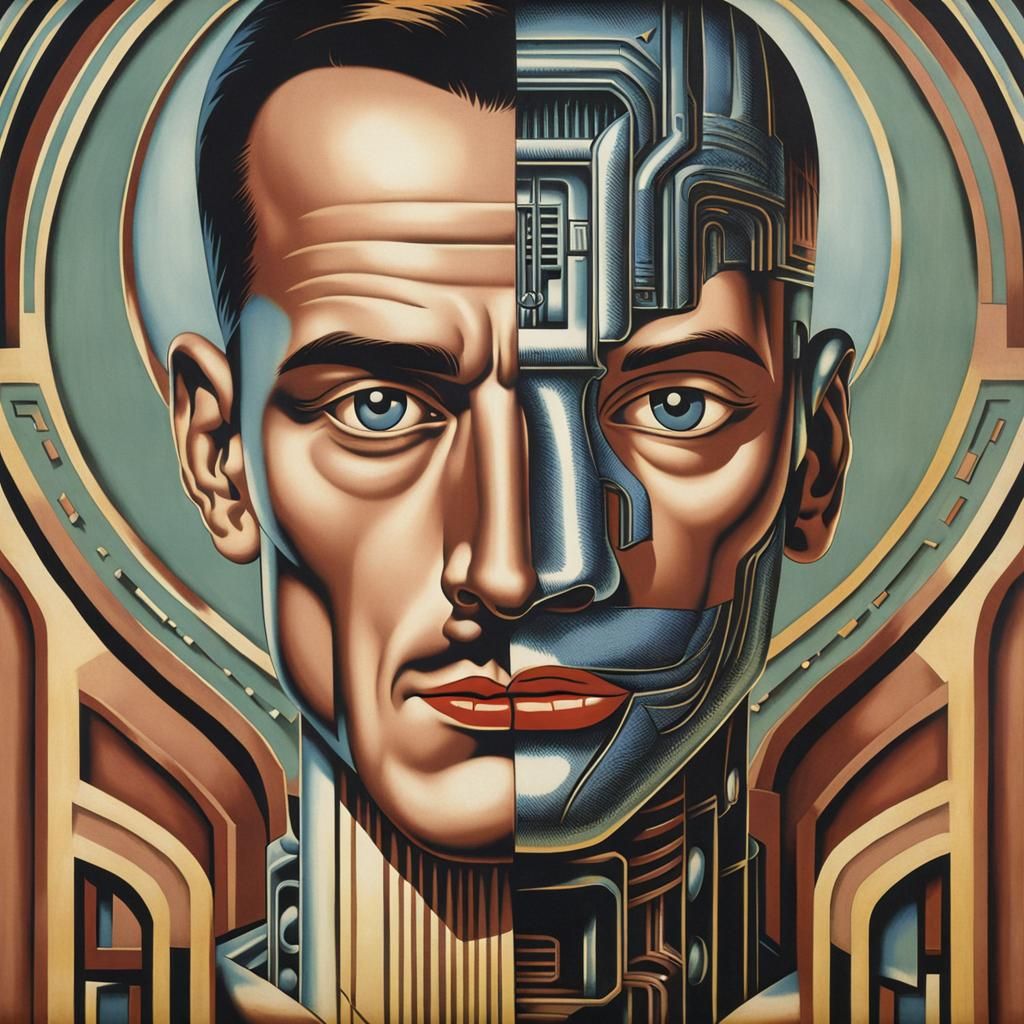 Retro Robot Advertisement in Art Deco Pop Art Style