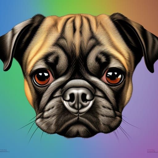 Pop Art Black Pug with White Chest Line