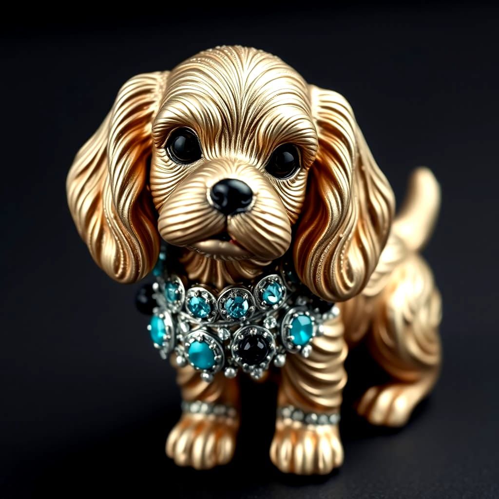 Turquoise Cocker Spaniel Figurine with Platinum and Pearls