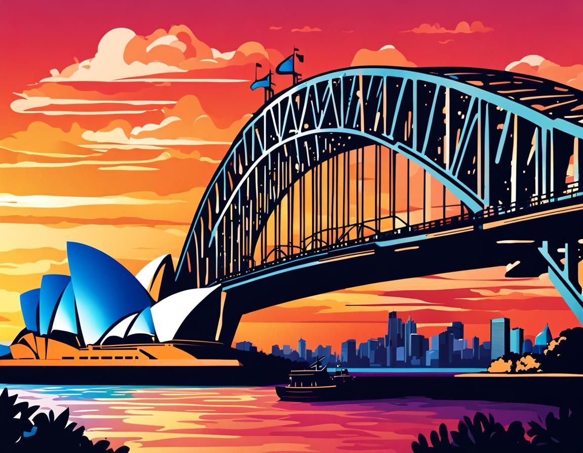 Sydney Opera House and Bridge Flat Illustration