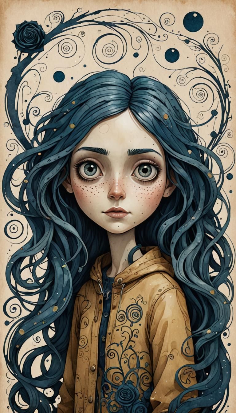 Mysterious Girl with Wild Hair: Coraline Illustration