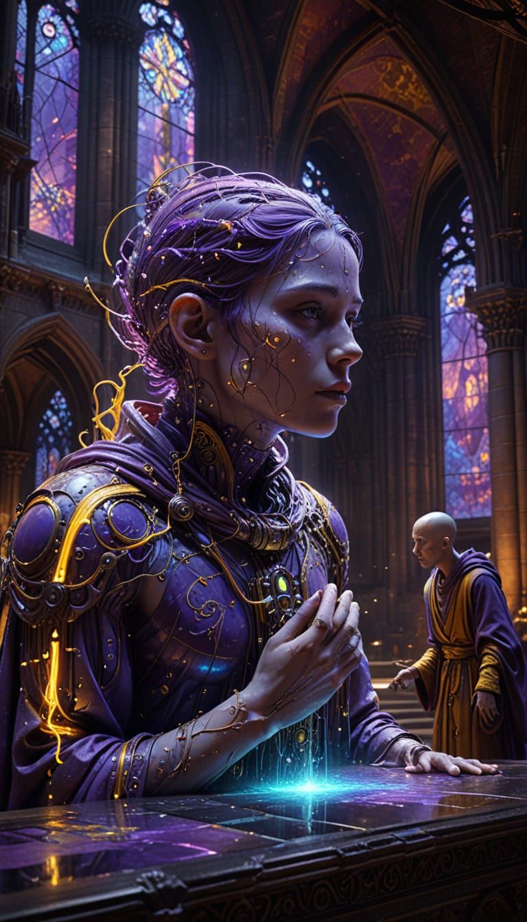 Cathedral and Neural Pathways in Surreal Digital Art