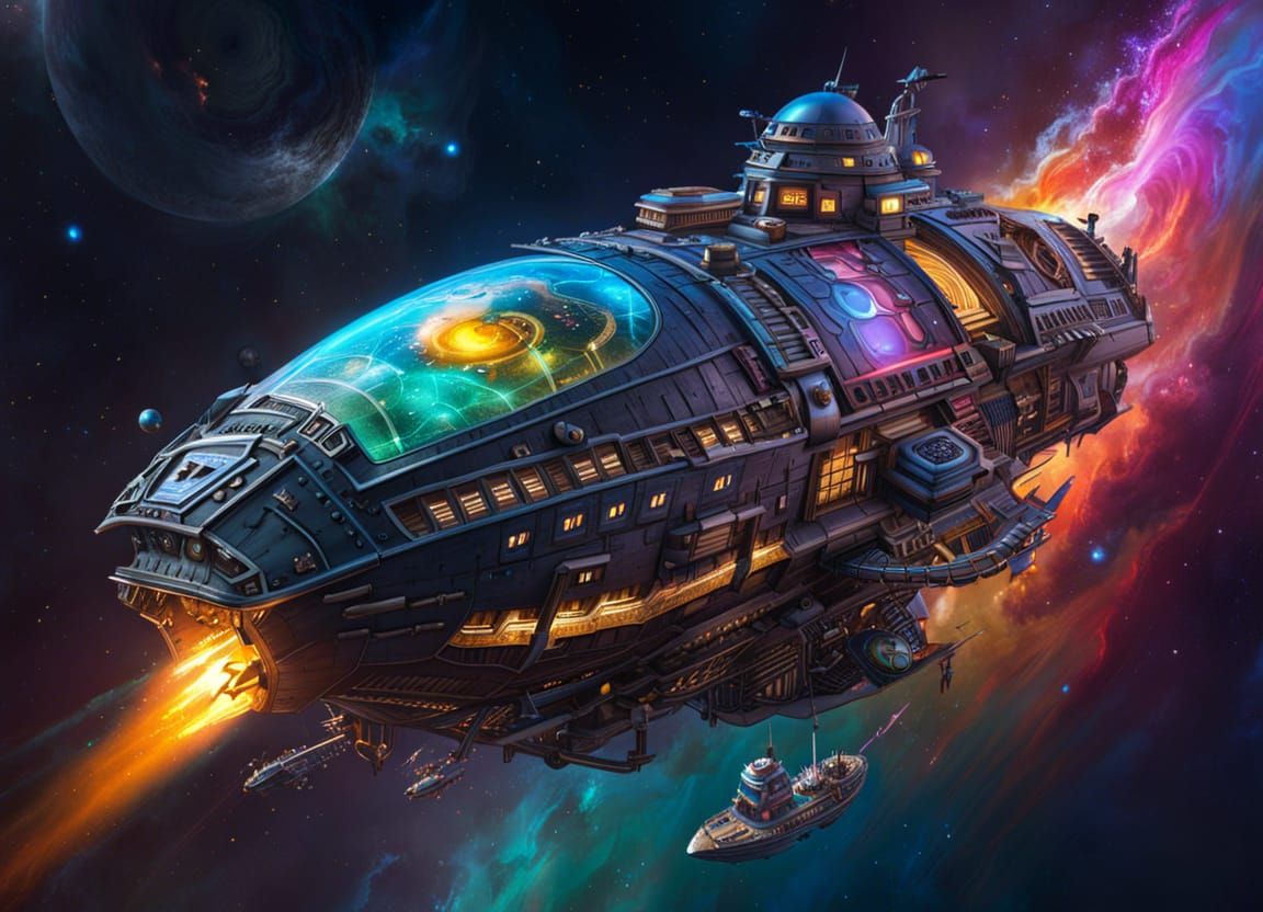 Pirate Spaceship Concept Art in Hyperrealistic Style