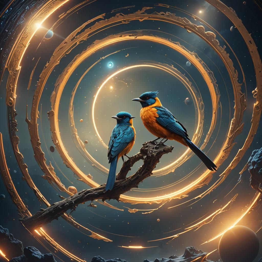 Exotic Bird in Saturn's Rings: Fantasy Concept Art