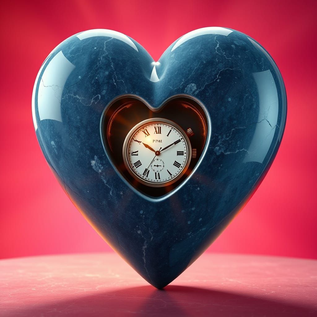 Timeless, Shimmering Blue Stone Heart Sculpture in Ancient, ...