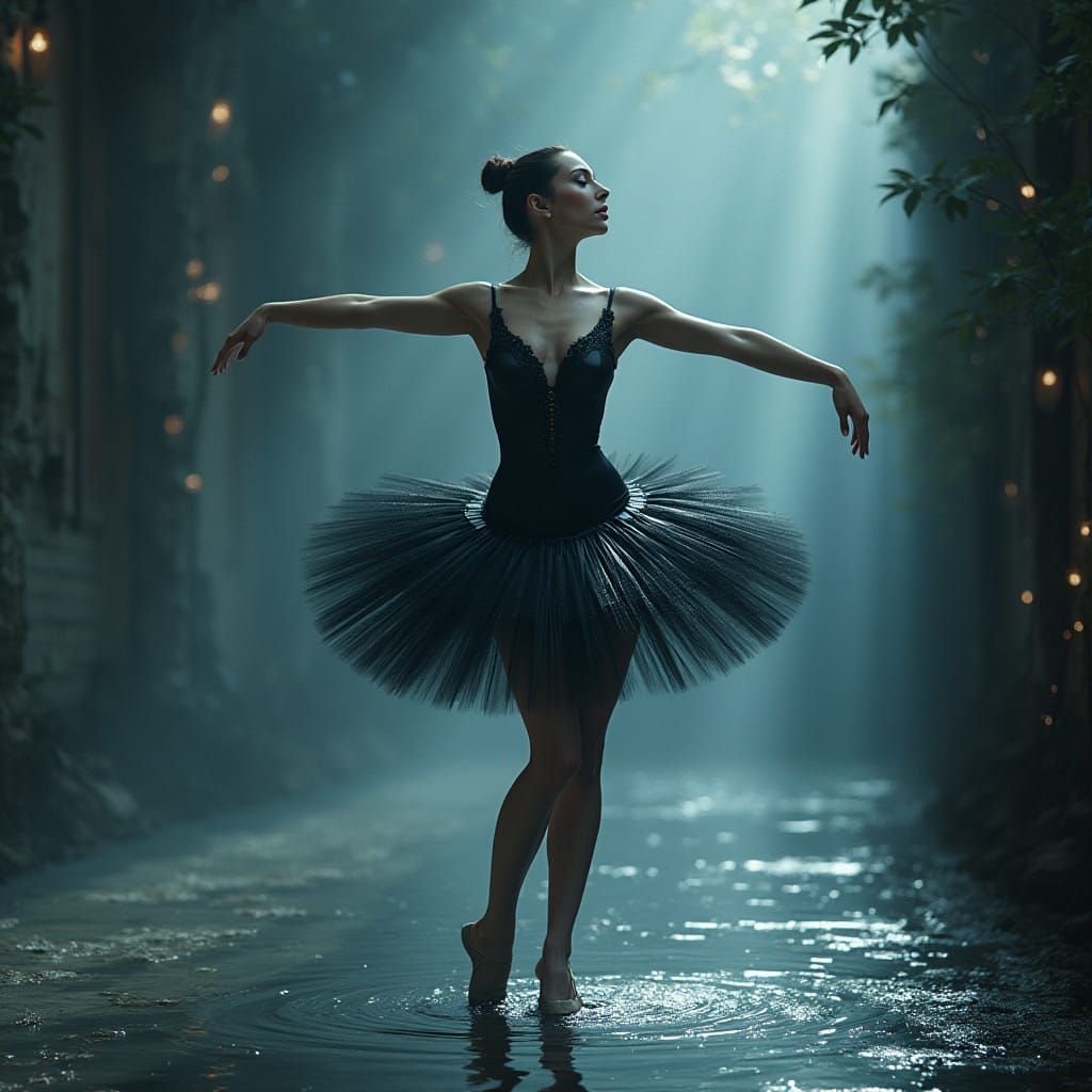 Majestic Swan Queen Ballerina in Black Latex Tutu