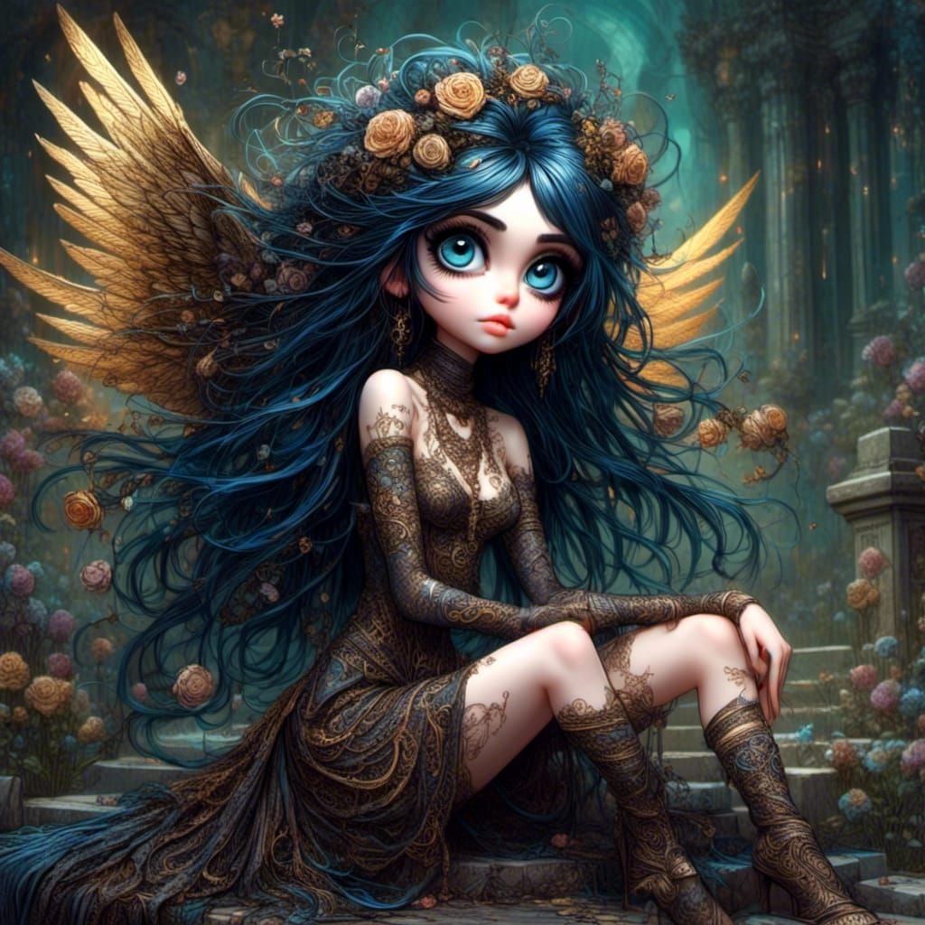 Dark Angel Illustration in Cemetery
