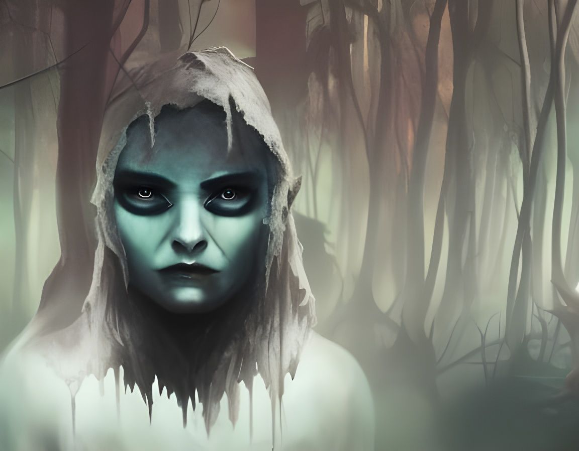 Horrific Forest Action Scene in Watercolor Style