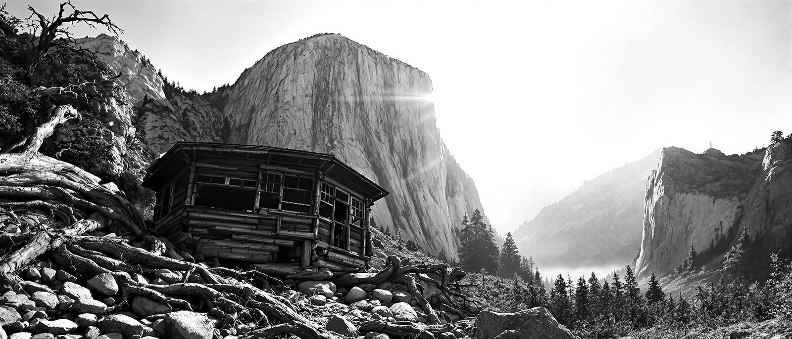 Black and White Yosemite Landscape in Ansel Adams Style