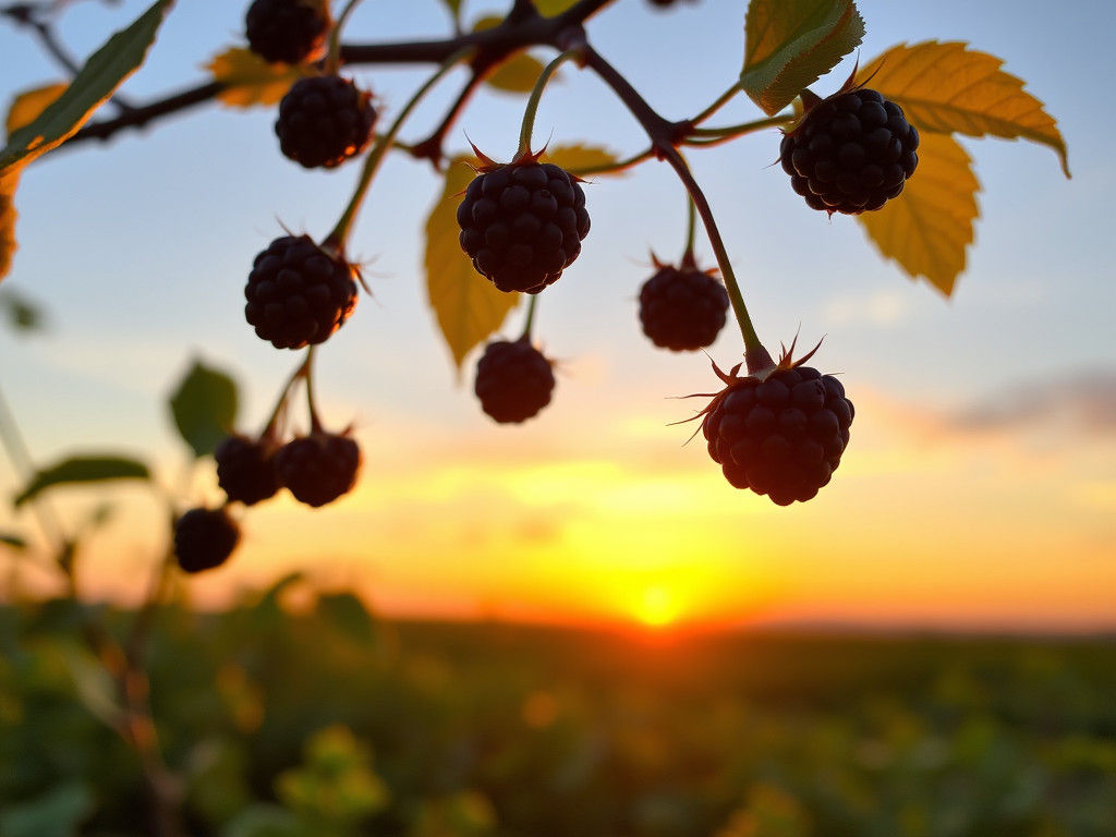 Blackberries Gleam in Sunrise Light
