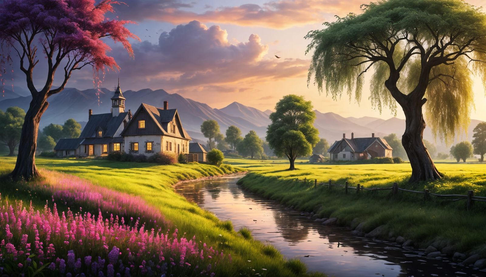 Ethereal Rural Scene in Art Deco Aesthetic