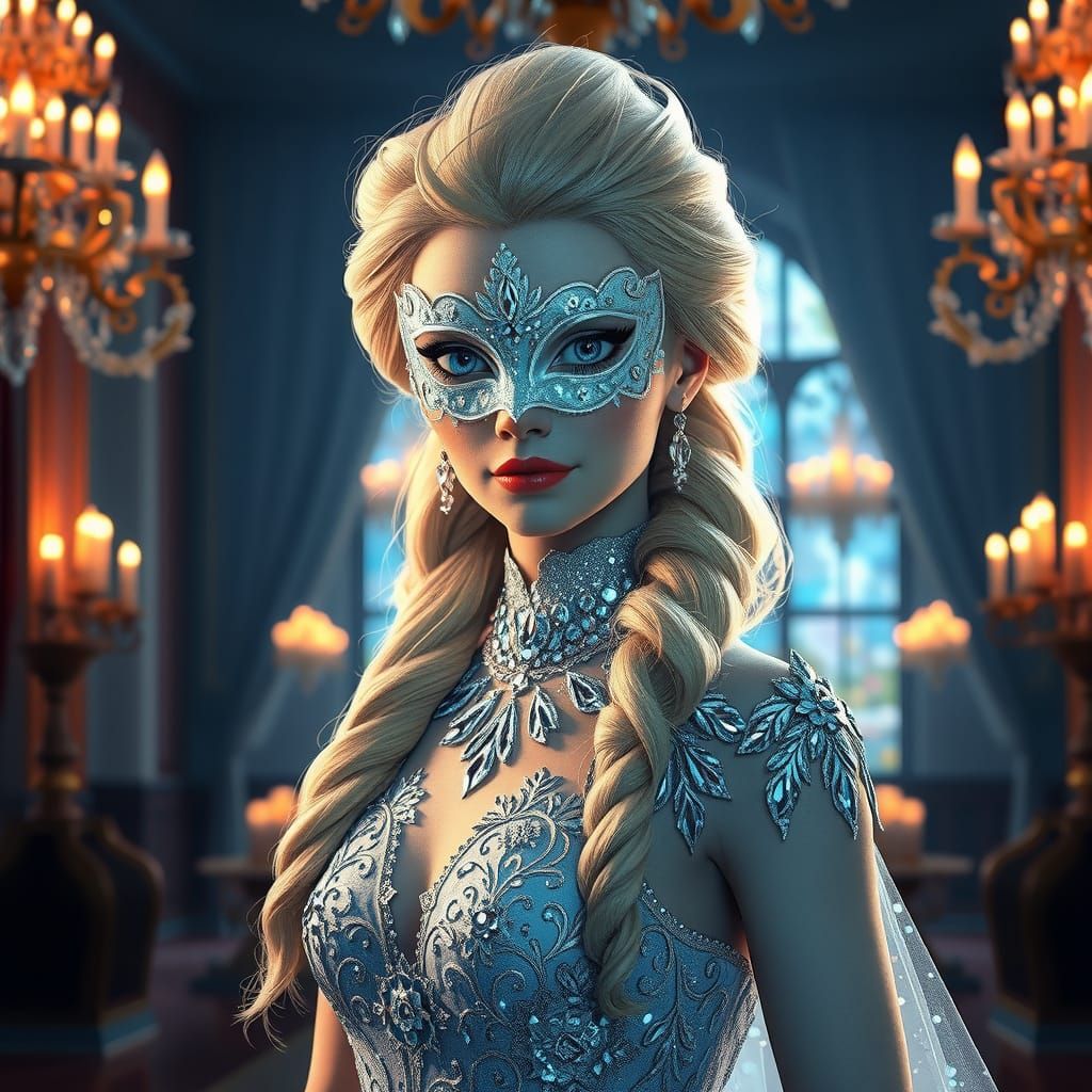Elsa in a Grand Ballroom, Inspired by Hyperdetailed Style
