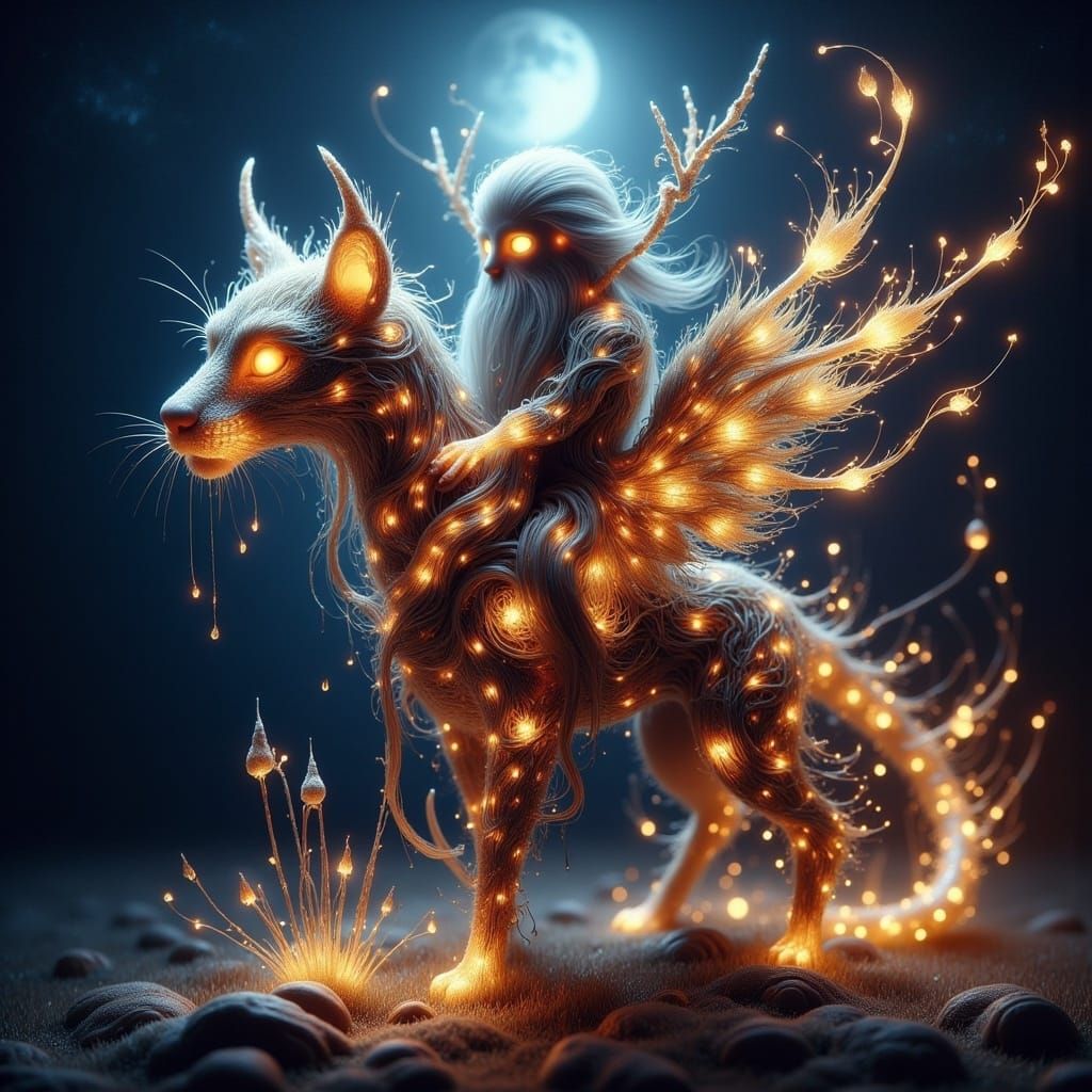 Angel Cat Visits Old Cat: Detailed Fantasy Art