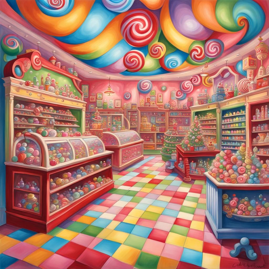 Christmas Candyland Toy Shop in Gouache Style