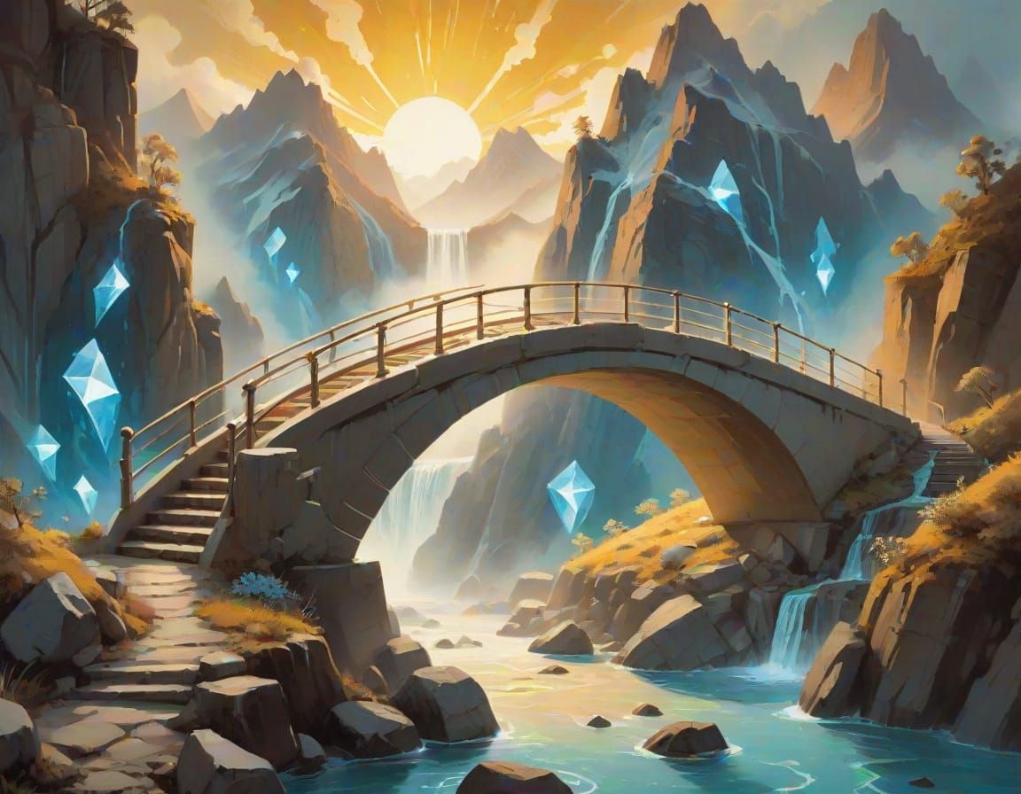 Epic Impressionist Masterpiece of a Glowing Crystal Bridge