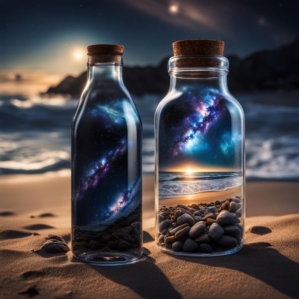 Galaxy in a Bottle on the Beach