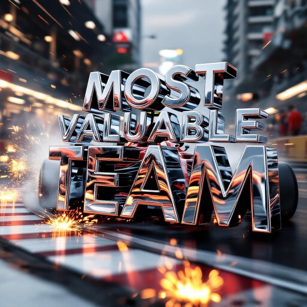 High-Speed F1 Race with Chrome 3D Typography