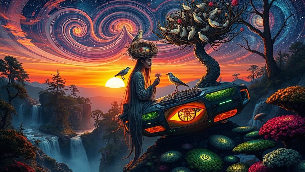 Surrealist Storks Compose Poems in Sunset Galaxy