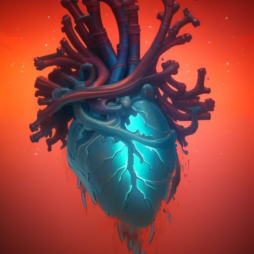 Hyperdetailed Heart Concept Art in Orange and Teal