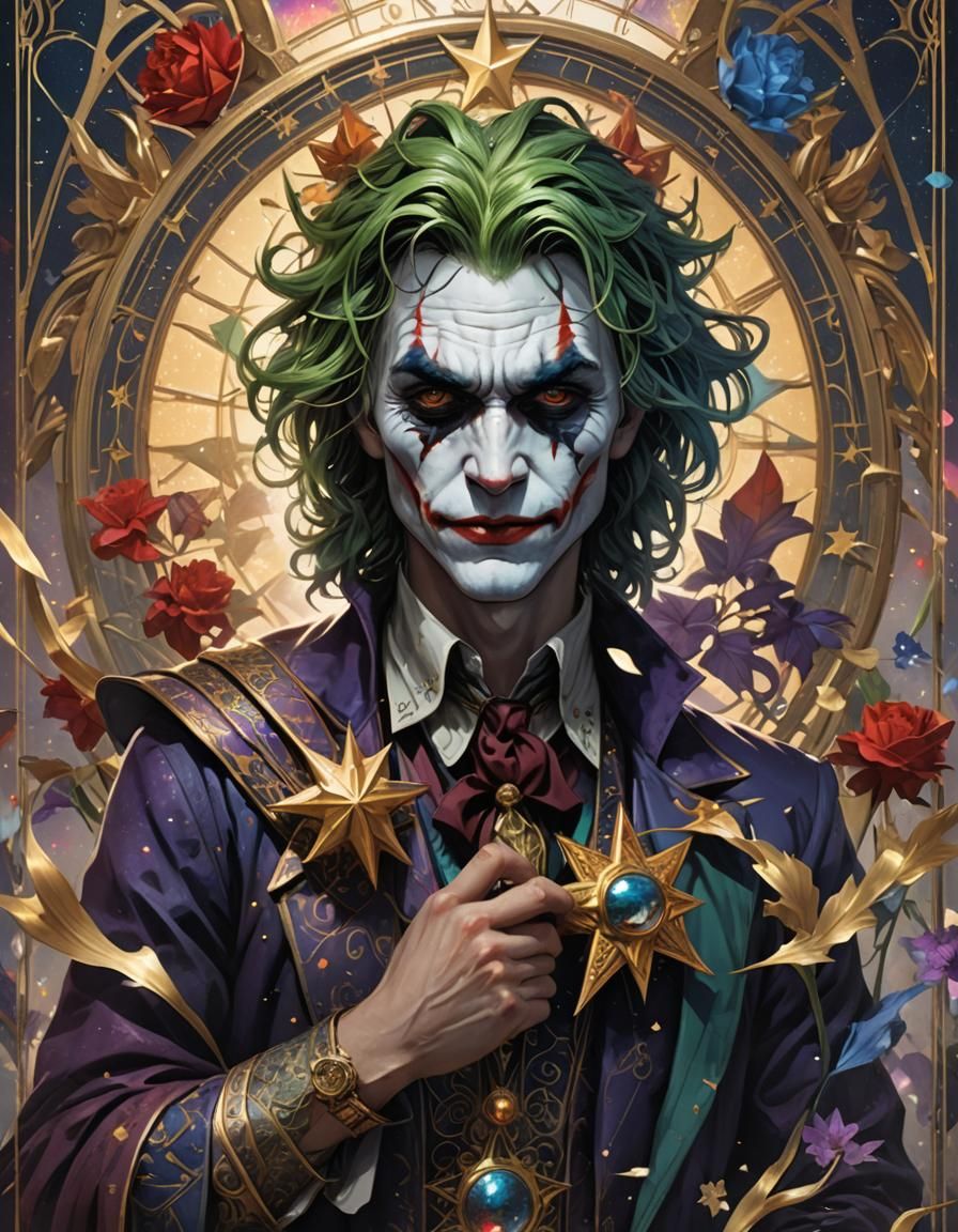 Joker as The Star Tarot Card in Art Nouveau Style