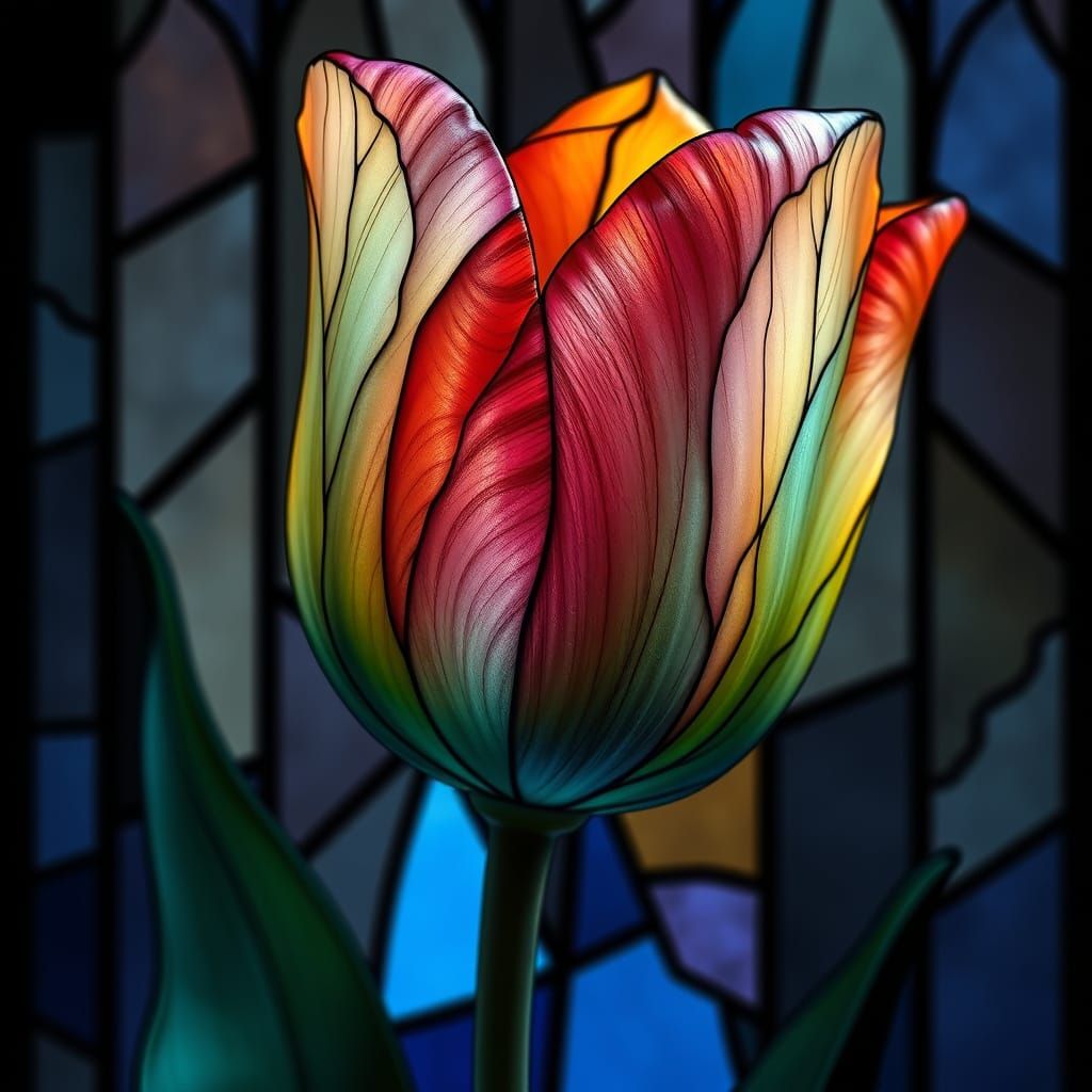 Stunning Stained Glass Tulip in Vibrant Fantasy Colors
