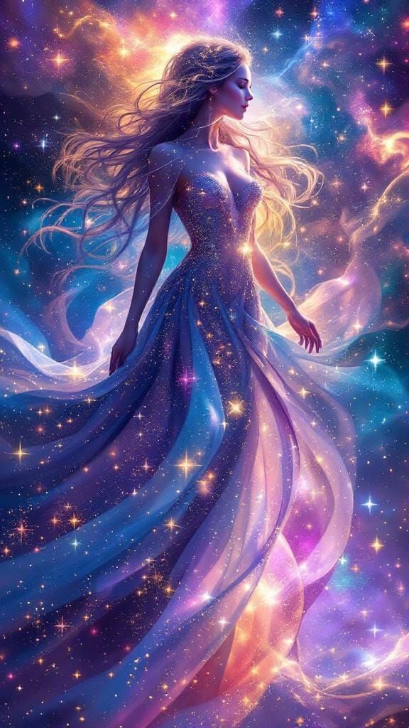 Goddess in Galaxy Gown Digital Art