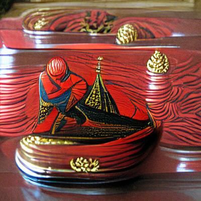 Zilant in Russian Lacquer Woodcut Style
