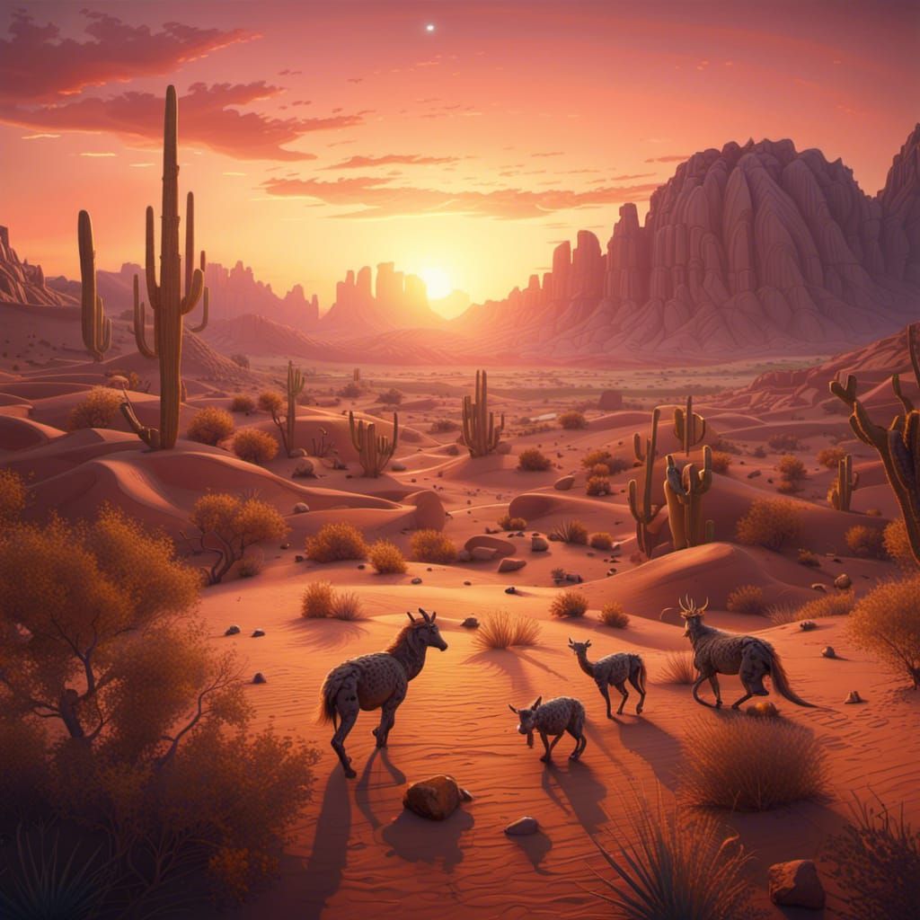 Desert Sunset with Animals: Matte Painting