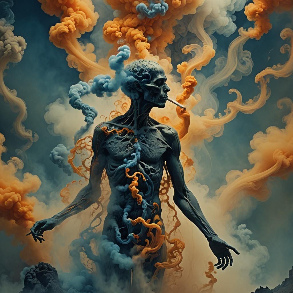 Surreal Figure Consumed by Swirling Smoke