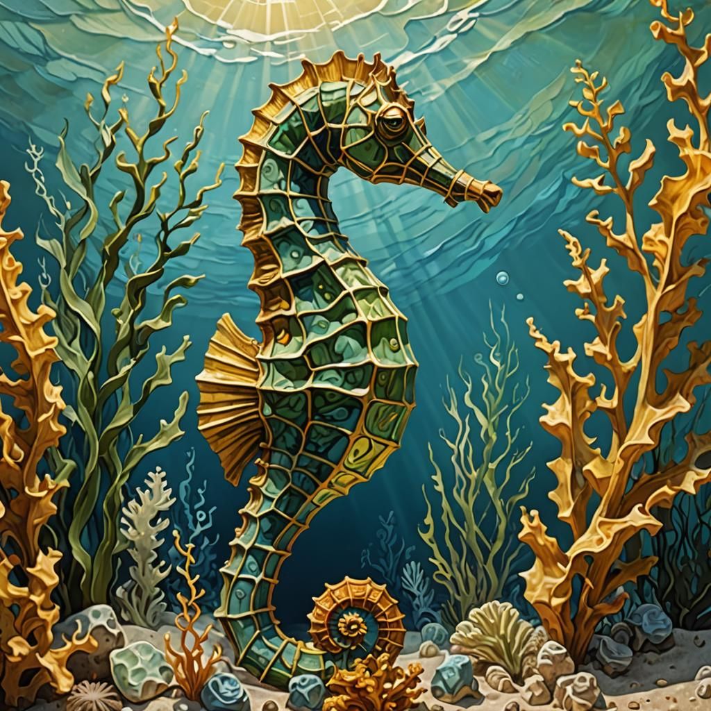 Seahorse in Chalk Art with Impasto and Volumetric Lighting