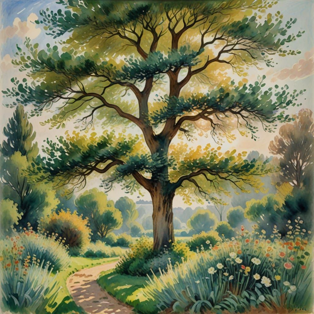 Serene Garden Masterpiece in Impressionist Style