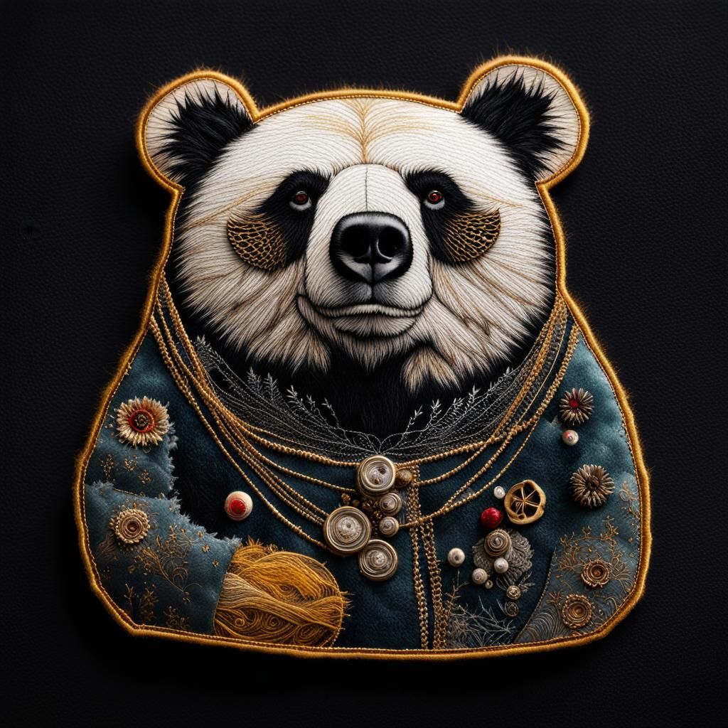 Embroidered Patchwork Bear in Cyberpunk Style