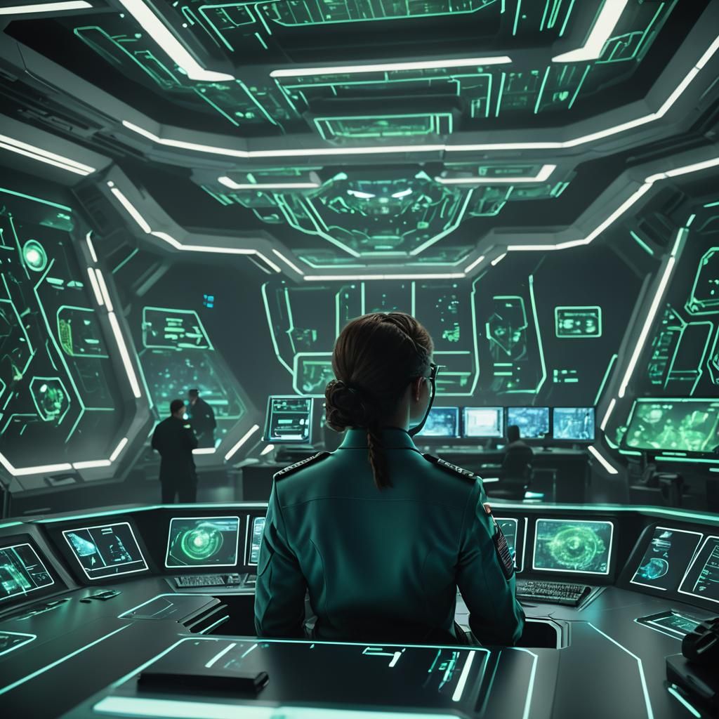 Futuristic Command Center with Holographic Displays