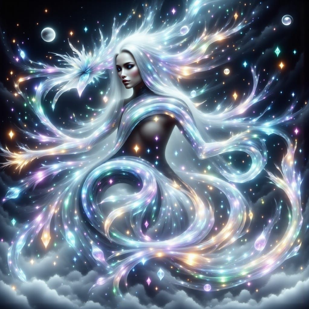 Ice Queen and Dragon in Frozen Forest: Digital Art