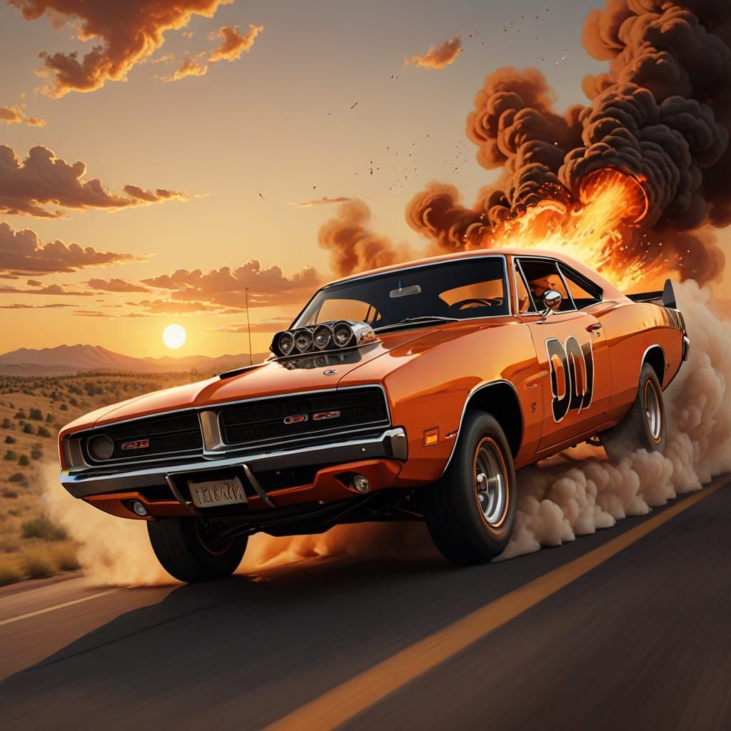 Dodge Charger 'General Lee' Illustration in Hot Rod Style