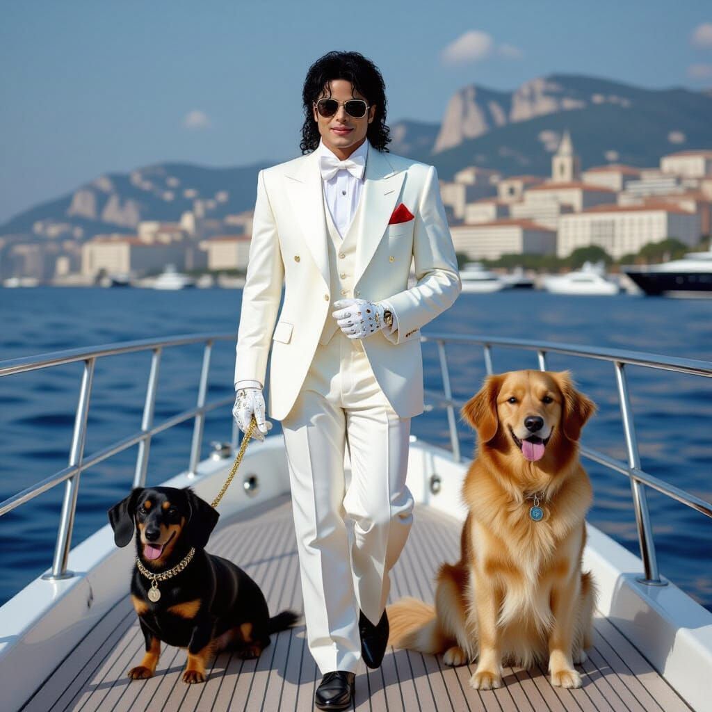 Michael Jackson Yacht Scene in Pop Art Style