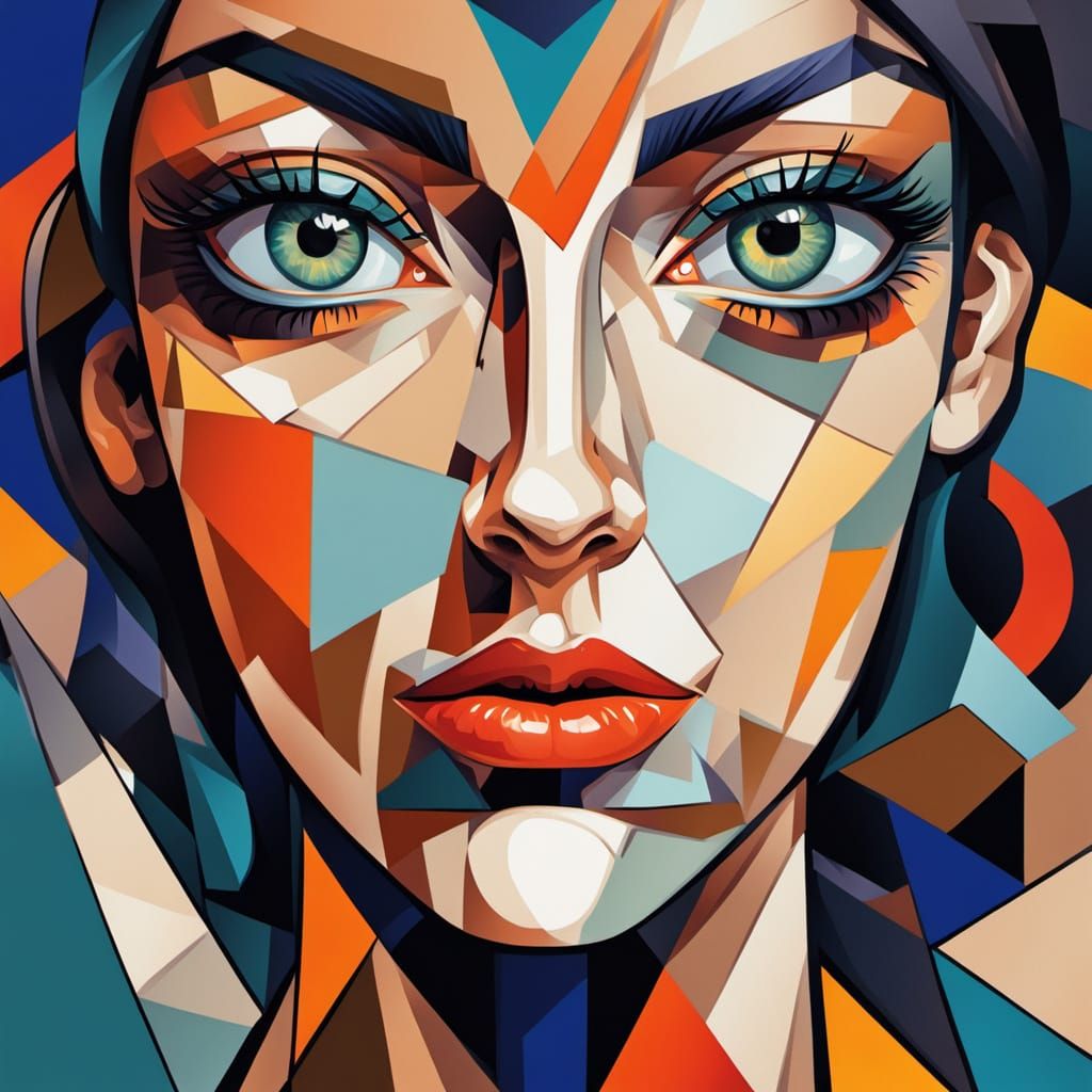Geometric Portrait of a Woman in Cubist Style